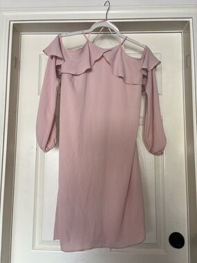 Michael Kors Blush Pink Cold-Shoulder Ruffle Long-Sleeve Dress M